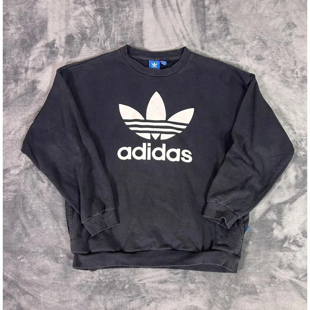 Y2K‎ Adidas Trefoil Logo Pocket Crewneck Classic Sweatshirt Black Size M